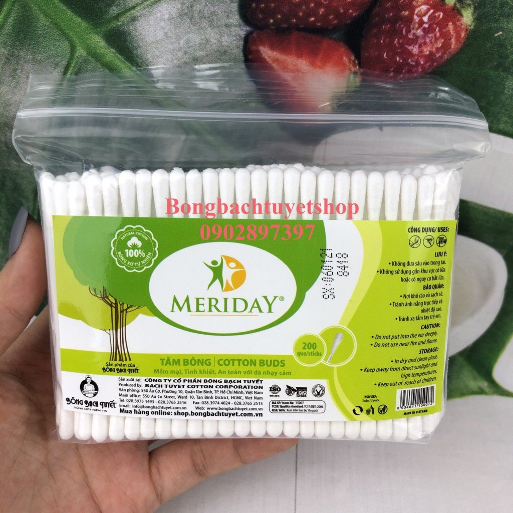 Tăm Bông Người Lớn Meriday 200 que/ Gói Zíp - Tăm Bông Bạch Tuyết COTTON BUDS Mẫu Mới