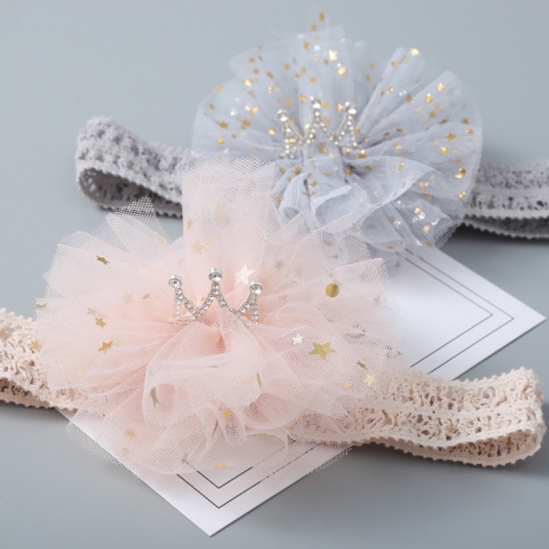 Băng đô turban voan hoa vương miện cho bé gái