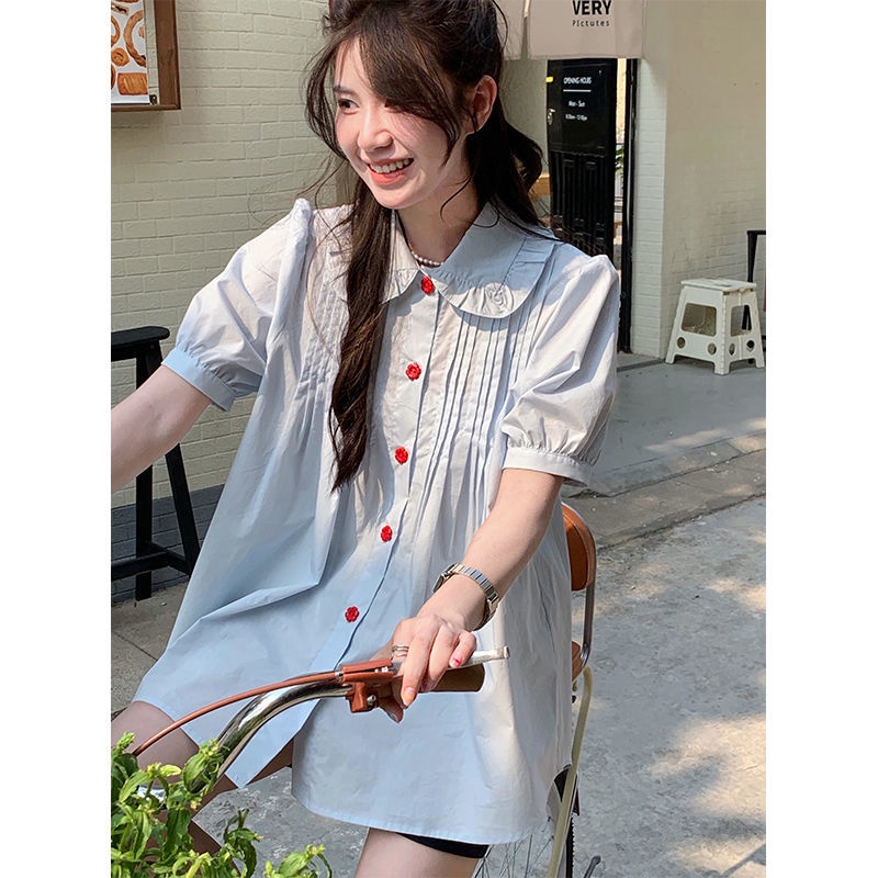 Áo Sơ Mi Tay Ngắn Dáng Rộng Cổ Búp Bê Thiết Kế Mới Ngọt Ngào Thời Trang Mùa Hè Dành Cho Nữ