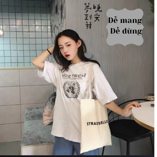 Túi Tote Vuông Vải canvas Hàn Quốc - Túi vải có khóa kéo miệng và ngăn trong - LUXCY Store