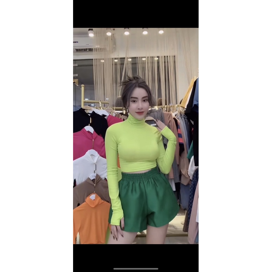 Áo croptop nữ len tăm cổ lọ hàn quốc dài tay thun lạnh giữ nhiệt nhiều màu