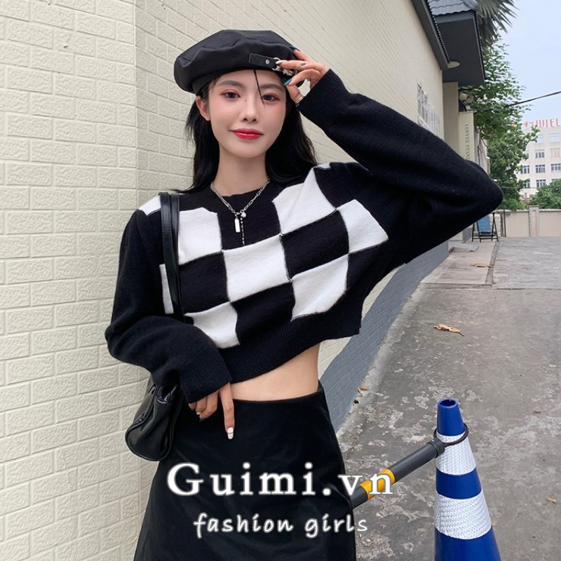 Áo Dệt Kim Tay Dài Dáng Ngắn Phong Cách Hàn Quốc Thời Trang Mùa Thu Cho Nữ