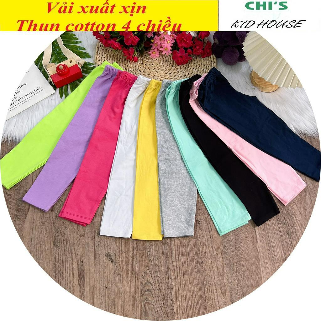SET 3 QUẦN LEGGING TRƠN DÀI/ QUẦN DÀI THUN COTTON 4 CHIỀU CHO BÉ GÁI 9-41KG