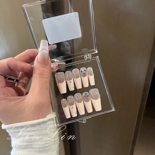 Nailbox, móng úp, móng giả thiết kế vẽ thủ công french đầu móng+charm thập giá- A133