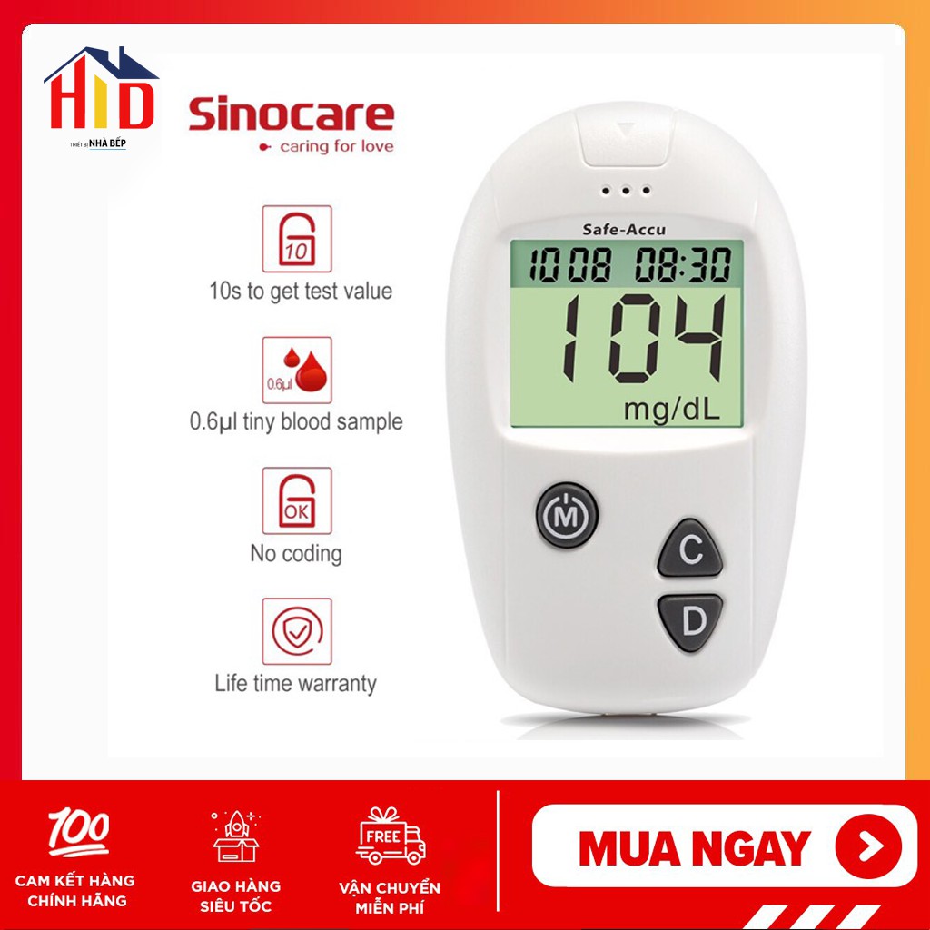 Máy đo đường huyết Sinnocare Safe Accu Tặng 50 kim chích máu