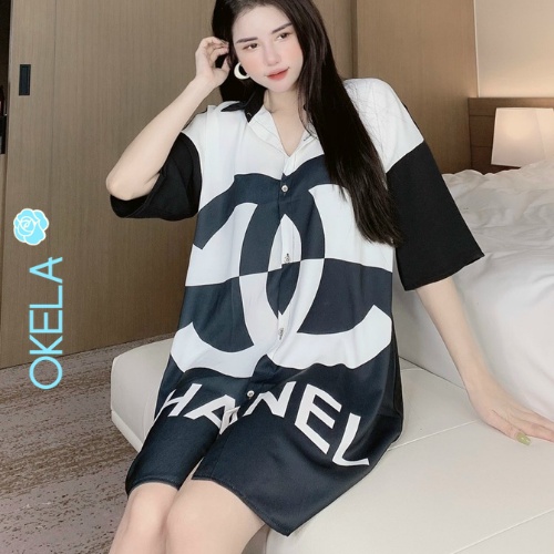 Váy sơ mi xuông dáng dài đầm ngủ mặc nhà dễ thương thiết kế xinh đẹp lụa ngủ cao cấp OKELA MO | BigBuy360 - bigbuy360.vn