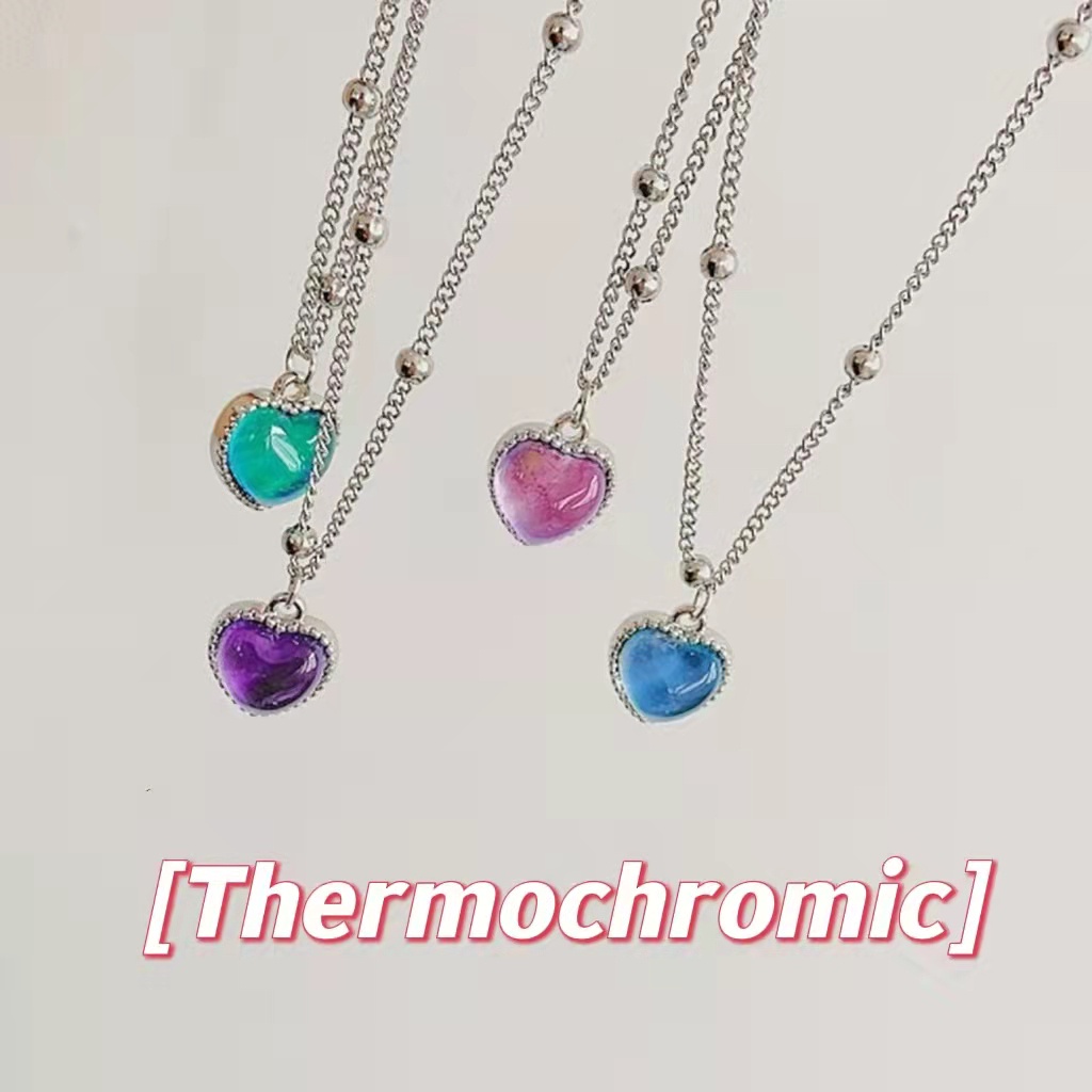 Dây chuyền mặt hình trái tim đính viên đá nhân tạo thay đổi màu sắc độc đáo thời trang