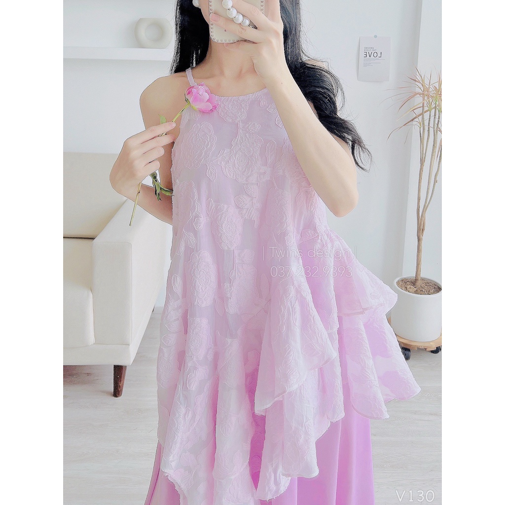 Váy yếm nữ, váy hoa TWINS STORE chất gân hoa, lót lụa cao cấp - V130
