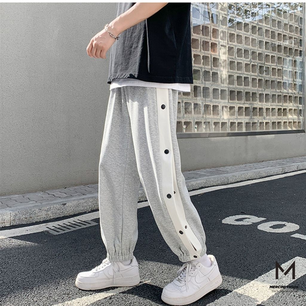 Quần ống rộng UNISEX MERCINI quần cúc POLY phối cúc,khuy nút có chun bo gấu một sọc quần ống rộng cao cấp thời trang