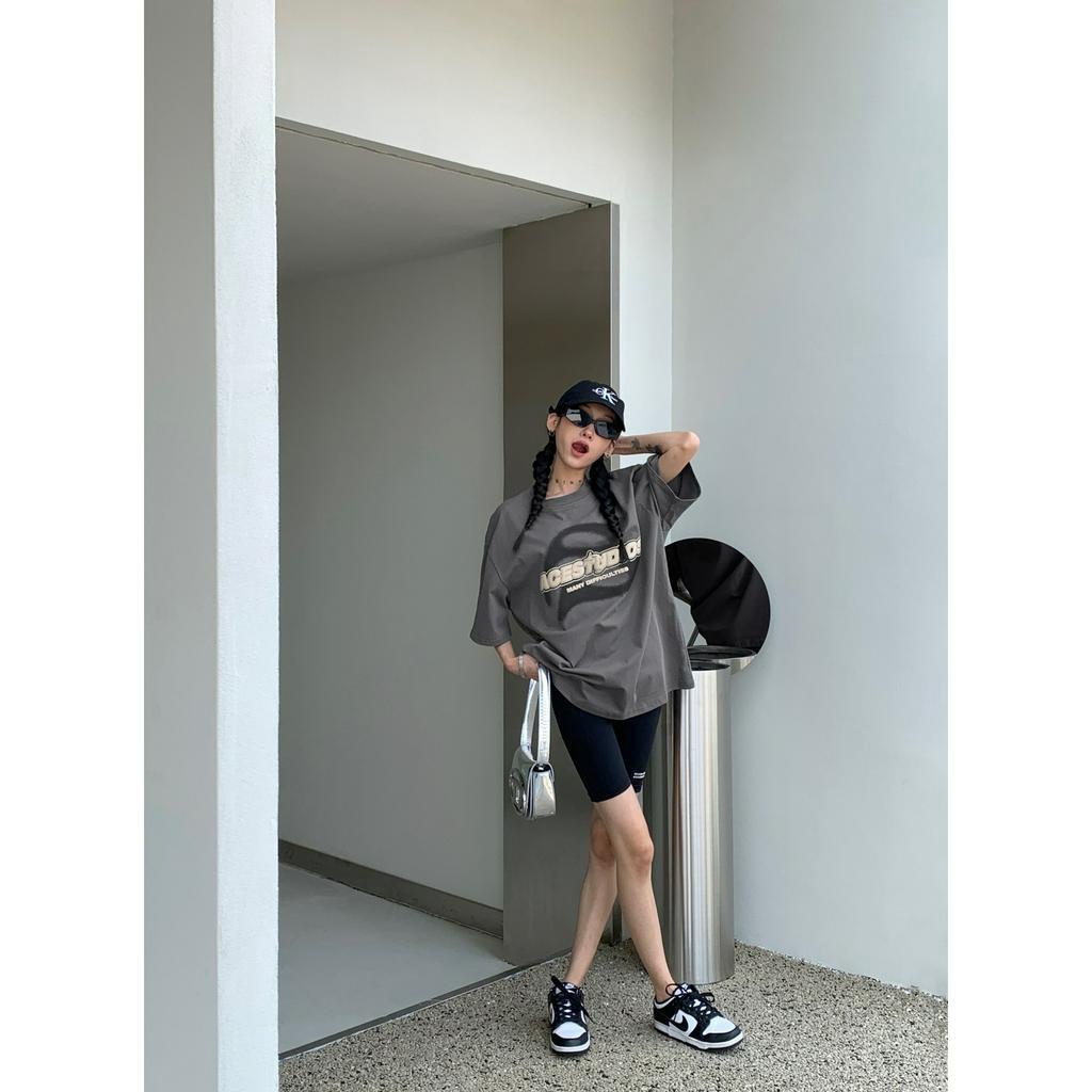 Áo Thun Tay Ngắn Cổ Tròn Dáng Rộng In Chữ S Thời Trang Mùa Hè 2023 Cho Nữ