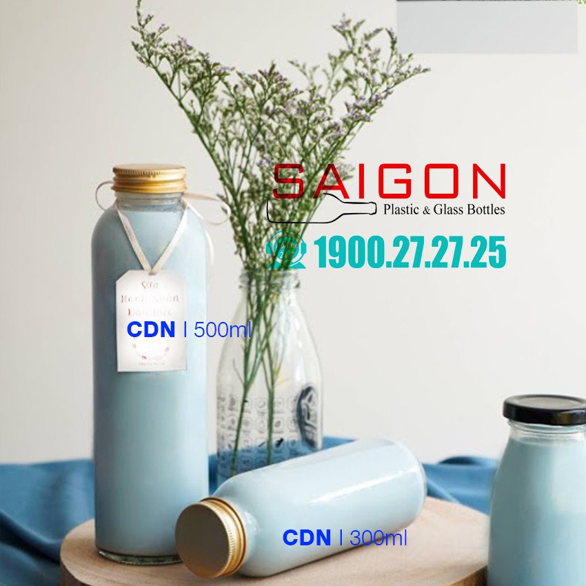 Bình Nước Thủy Tinh 300ml , 500ml | Tùy Chọn Dung Tích và Loại Nắp