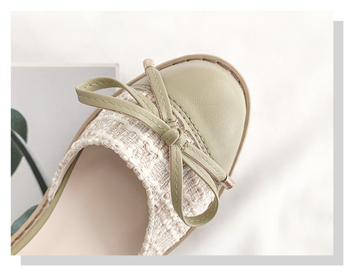 Giày Sandal Giày nữ phong cách Nhật Bản gót thô 4cm đính nơ