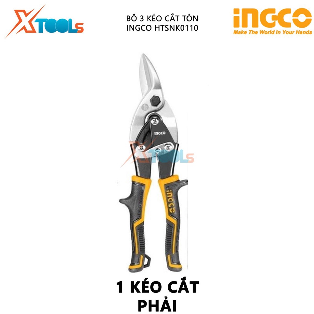 Bộ kéo cắt tôn 3 chi tiết INGCO HTSNK0110  | bộ 3 kéo cắt tôn chiều dài kéo 250mm (10'')