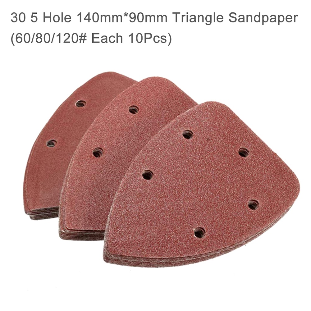 Set 30 giấy nhám hình tam giác 5 lỗ 140mm 60-120 Grit
