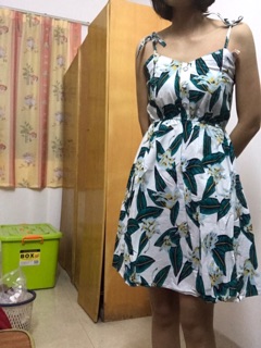 Váy Hoa Hai Dây Buộc Nơ ( có ảnh thật khách fb)