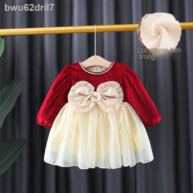 (Giá Hủy Diệt)✺▨☃Quần áo mùa đông mới bé gái kèm váy nhung 0-3 tuổi 2 phiên bản hàn quốc 1 dày kiểu nước ngoài trẻ em