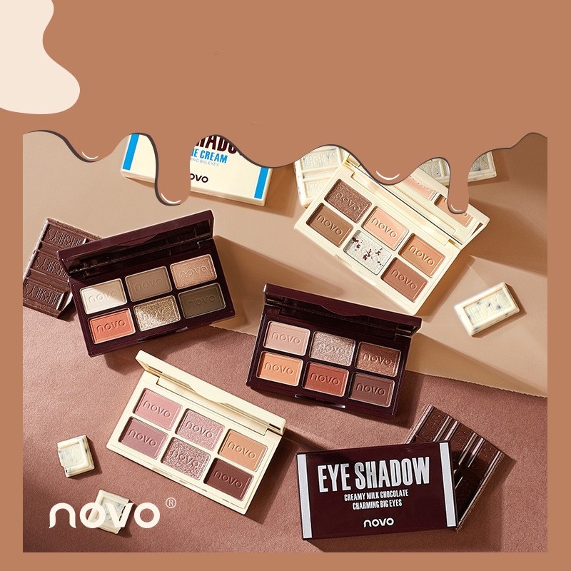 Bảng mắt 6 màu NOVO xinh xắn có nhũ Creamy Milk Chocolate Charming Big Eyes NOVO43