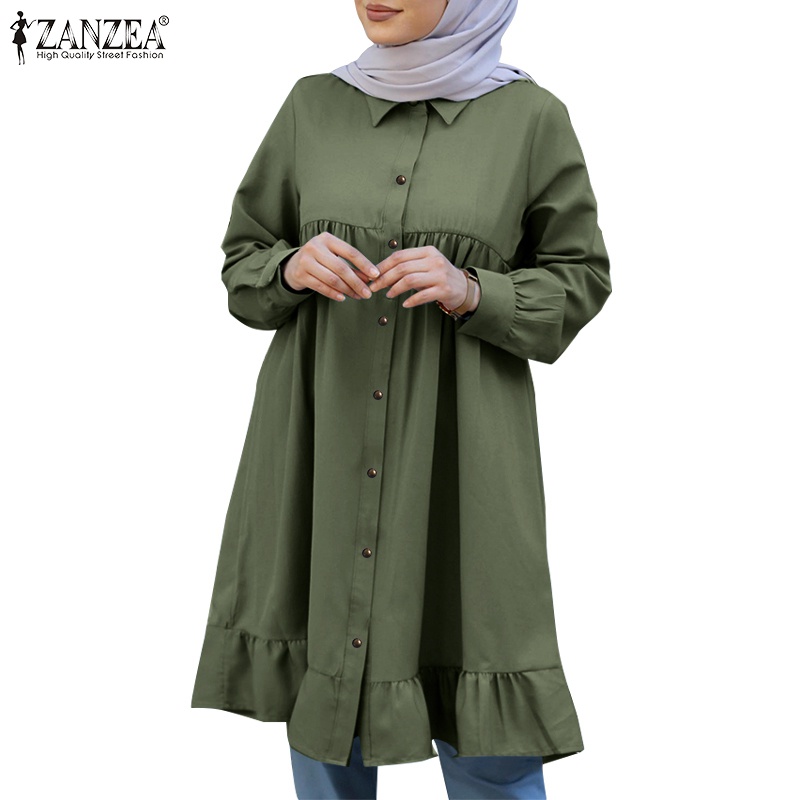 Áo Zanzea tay dài viền bèo nhún thanh lịch cho nữ Hồi giáo