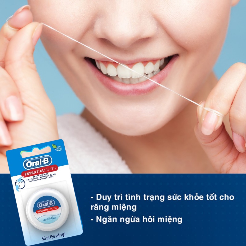 Chỉ Nha Khoa Oral B Essential Floss dài 50m mùi bạc hà chính hãng US