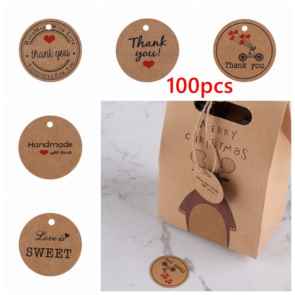 Set 100 Thẻ Giấy Hình Trái Tim Màu Đỏ Dùng Để Trang Trí Quà Tặng