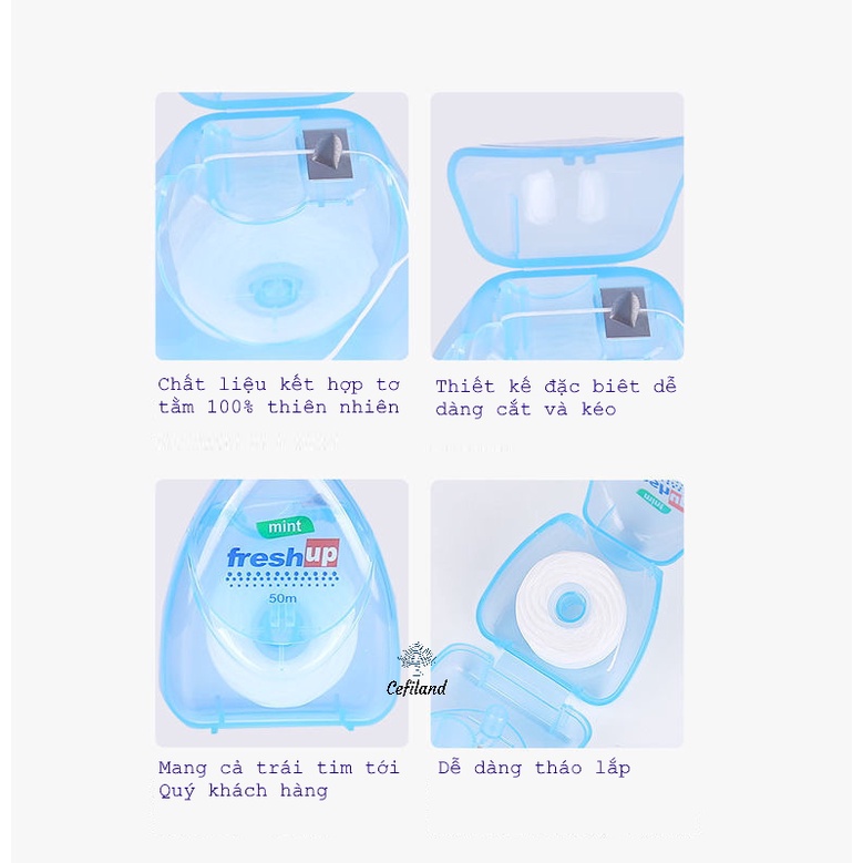 CHỈ NHA KHOA FRESSH UP. Model: OralB 010. Chất liệu tơ tằm nha kho, vệ sinh không gây tổn thương