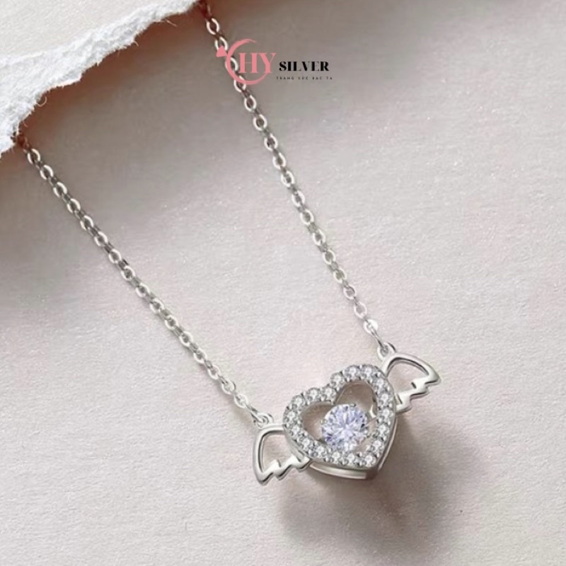Dây chuyền bạc ý s925 cánh thiên thần trái tim angle heart đính đá nhỏ xinh nhẹ nhàng nữ tính dây chuyền nữ bạc thật