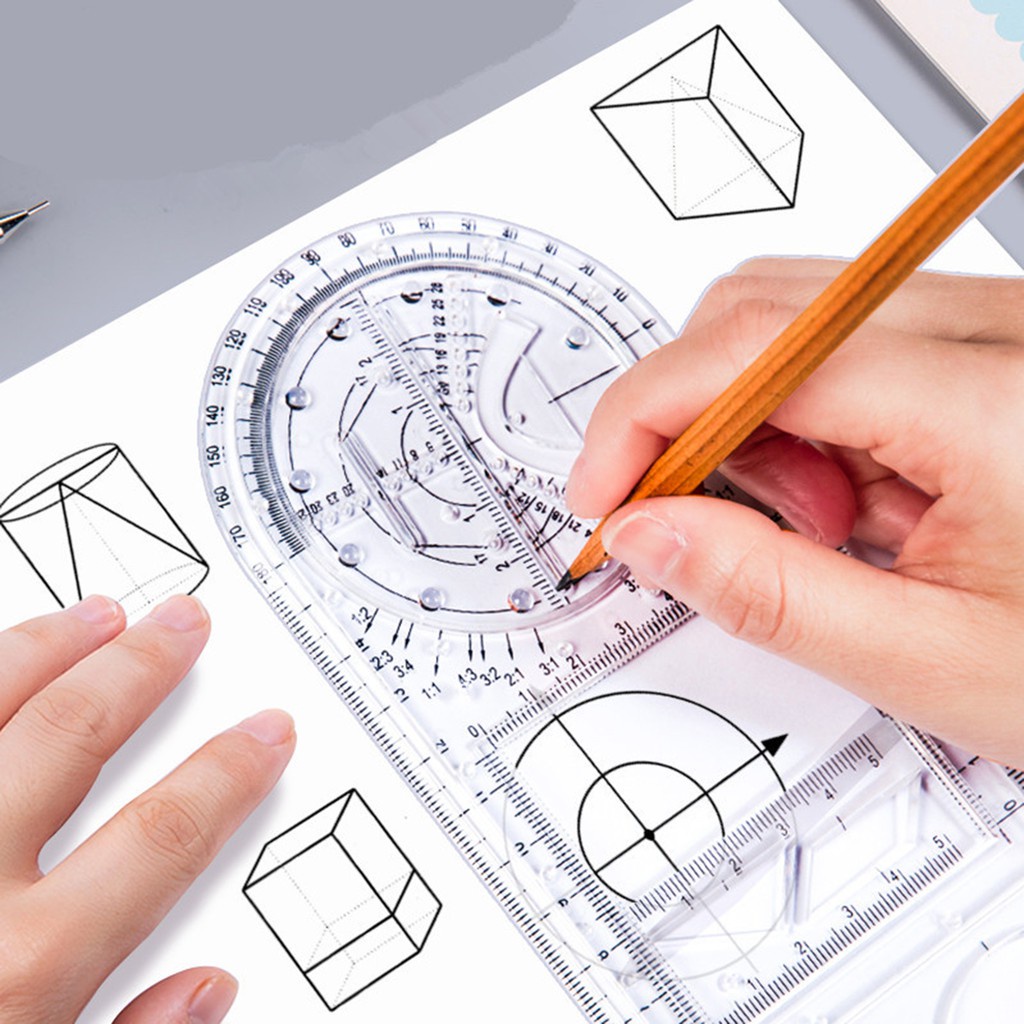 Bộ 2 Thước Kẻ Đa Năng Họa Tiết Hình Học 3D Thông Dụng Cho Học Sinh