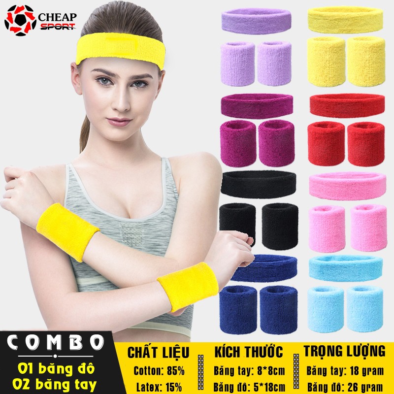 Set 01 Băng Đô Thể Thao + 02 Băng Cổ Tay Nam Nữ Thấm Mồ Hôi Dùng Cho Tập Gym Yoga Cầu Lông Bóng Rổ Chạy Bộ Tennis Đạp Xe