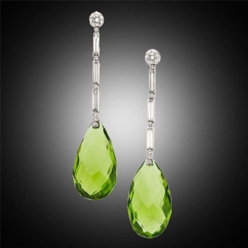 Sparkling Green Peridot Diamond Birthstone Dangle Earrings For Women Jewelry