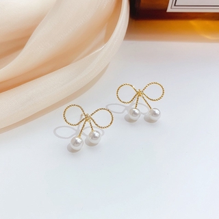 Khuyên tai hình nơ gắn ngọc trai S925 C393