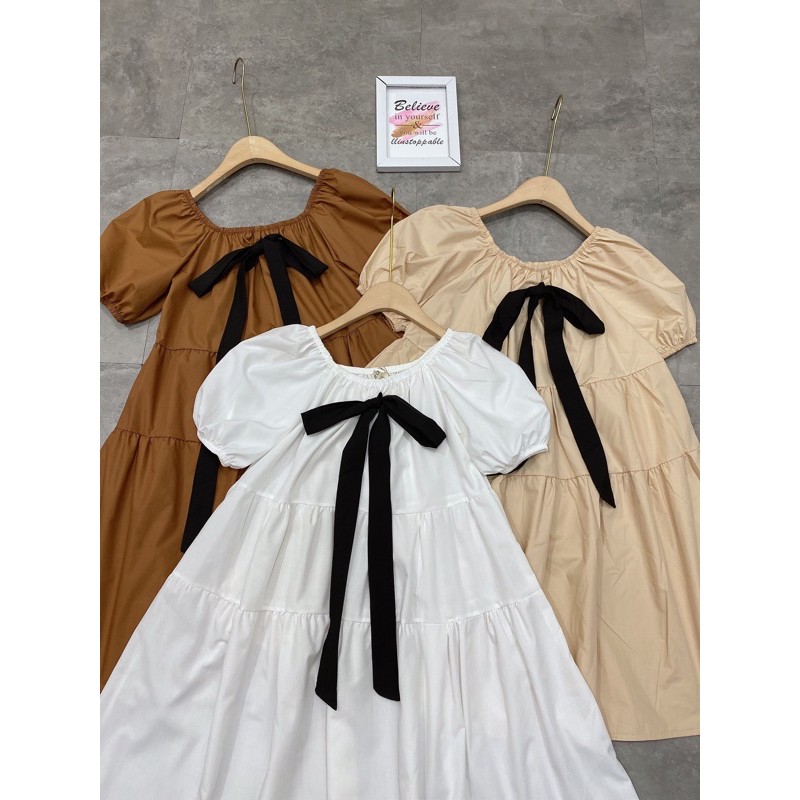 [Siêu Hot] Váy Thô Babydoll Nơ Ngực Tay Phồng 3 Màu, Đầm Nữ Thô Dáng Xoè Siêu Xinh Có Ảnh Thật Kèm Video | BigBuy360 - bigbuy360.vn