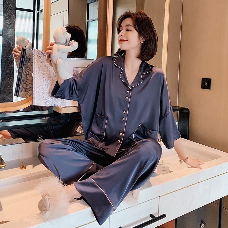 Bộ Ngủ Lụa, Bộ pijama, chất Siêu mềm mịn, Cam Kết không bai xù, phong cách thanh lịch, có thể mặc ở nhà hoặc ra ngoài | BigBuy360 - bigbuy360.vn