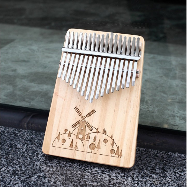 Đàn kalimba 17 phím khắc hình cố xoay gió, tặng đầy đủ phụ kiện, túi, búa, hướng dẫn tự học, khăn lau, dán phím