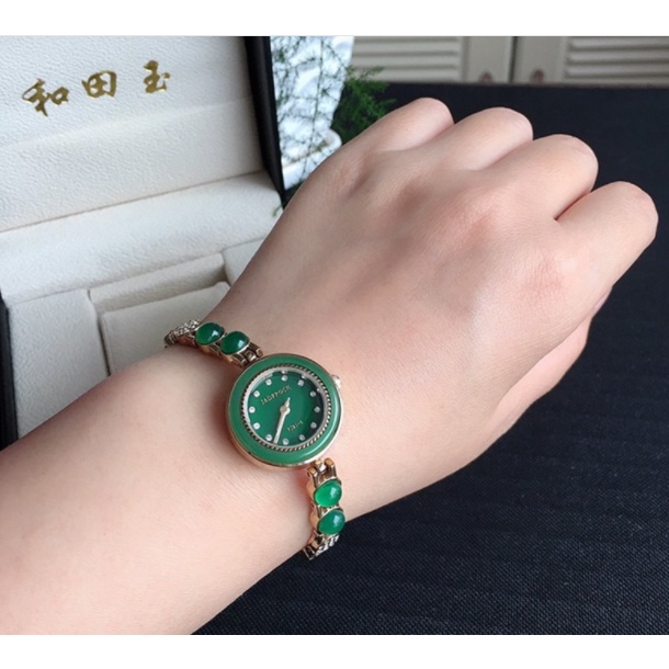 Đồng hồ nữ cao cấp ngọc bích màu xanh - Đồng hồ thạch anh ngọc Bích Hetian xanh ngọc đẳng cấp MSB69