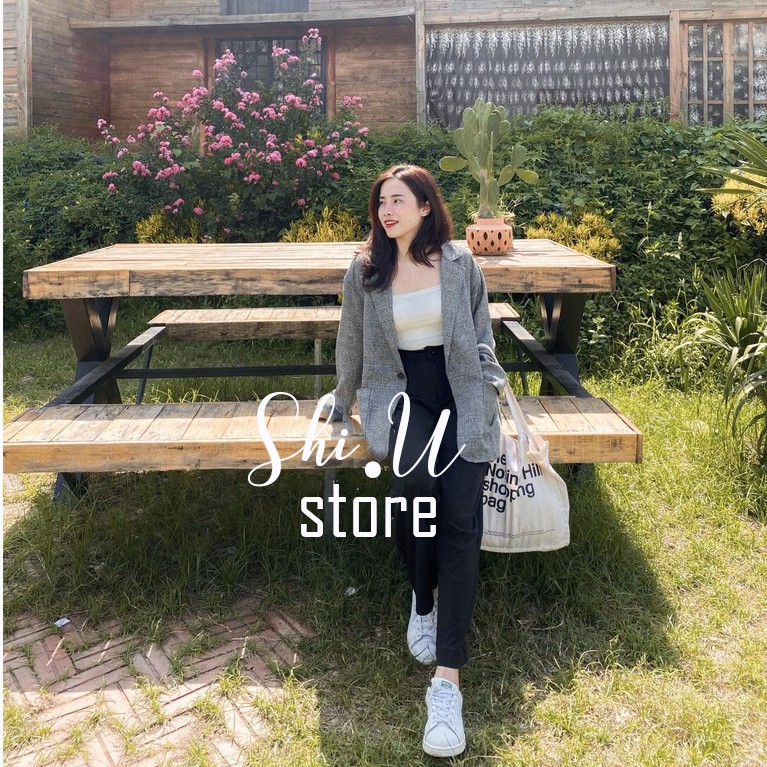 Áo Khoác Nữ Áo Blazer Nữ Chất Dạ Kẻ Ô Dáng Rộng 2 Lớp Dày Dặn Phong Cách Hàn Quốc