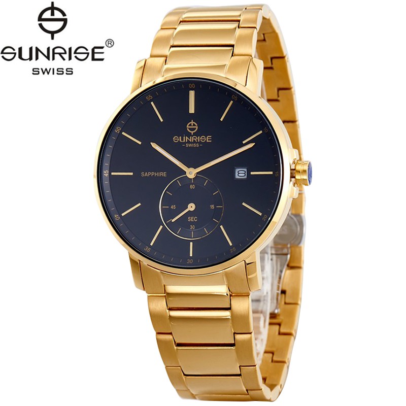 Đồng hồ nam dây kim loại chính hãng Sunrise 1141 1141SA DM1141MK đen