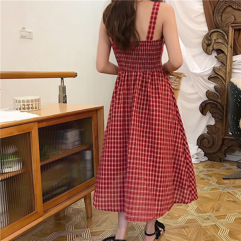 Váy Kẻ 2 Dây Nhún Ngực Vintage ❤️freeship ❤️ ảnh thật | BigBuy360 - bigbuy360.vn