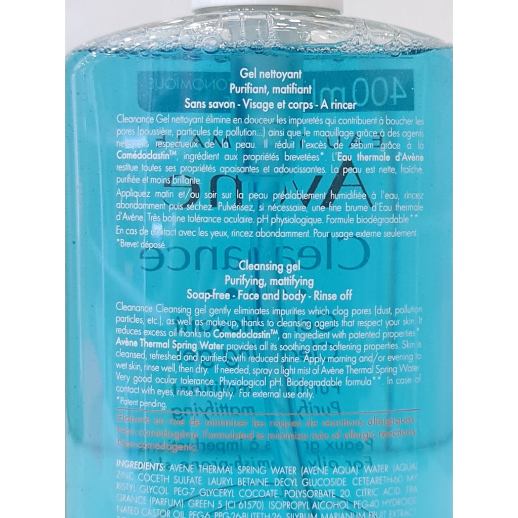 Sữa Rửa Mặt Dạng Gel Kiểm Soát Dầu Và Ngăn Ngừa Mụn Avène Cleanance Gel Nettoyant Cleansing Gel 400ml