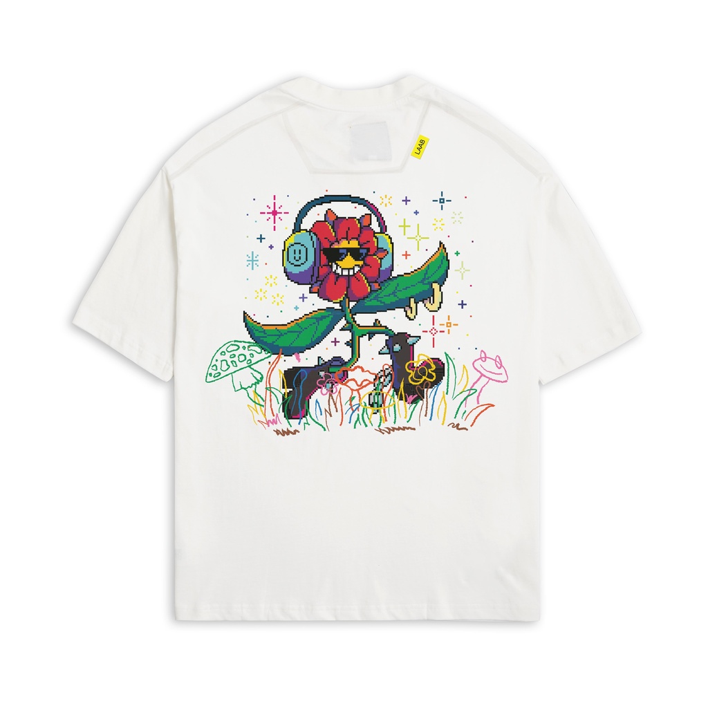 Áo Thun BOO Unisex Dáng Oversize Vải Cotton Cao Cấp Họa Tiết Hoa Nhảy BOOLAAB