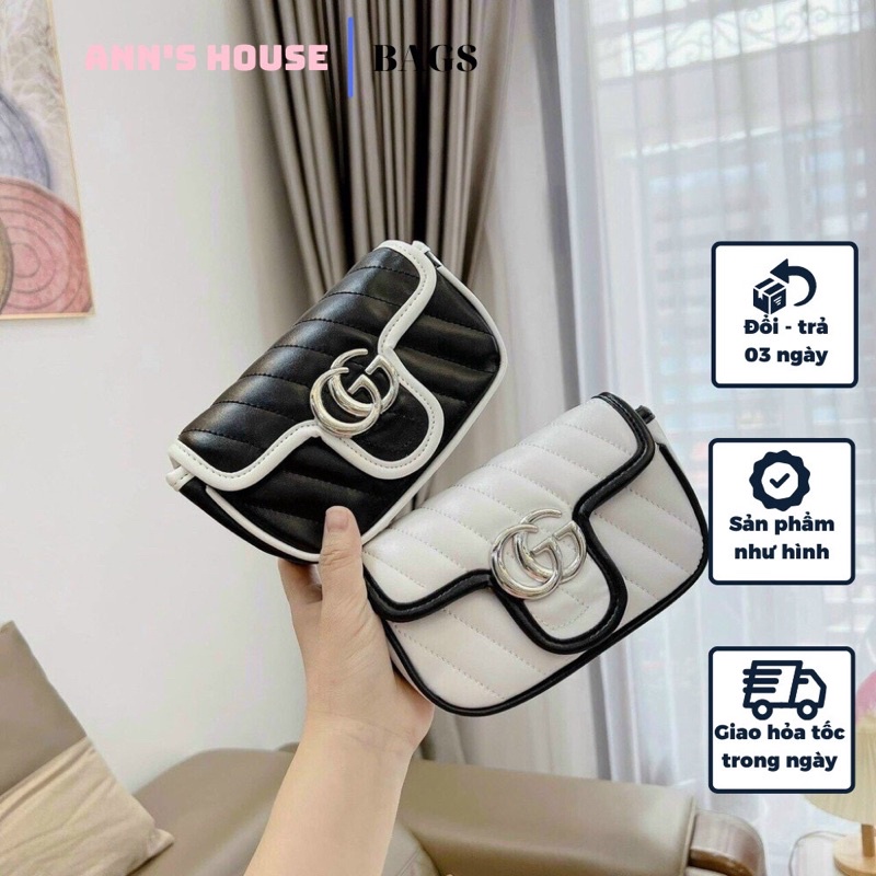 Túi đeo chéo nữ dây xích, túi đeo vai thời trang khóa nam châm có lót đỏ bên trong 2 màu trắng đen size 17