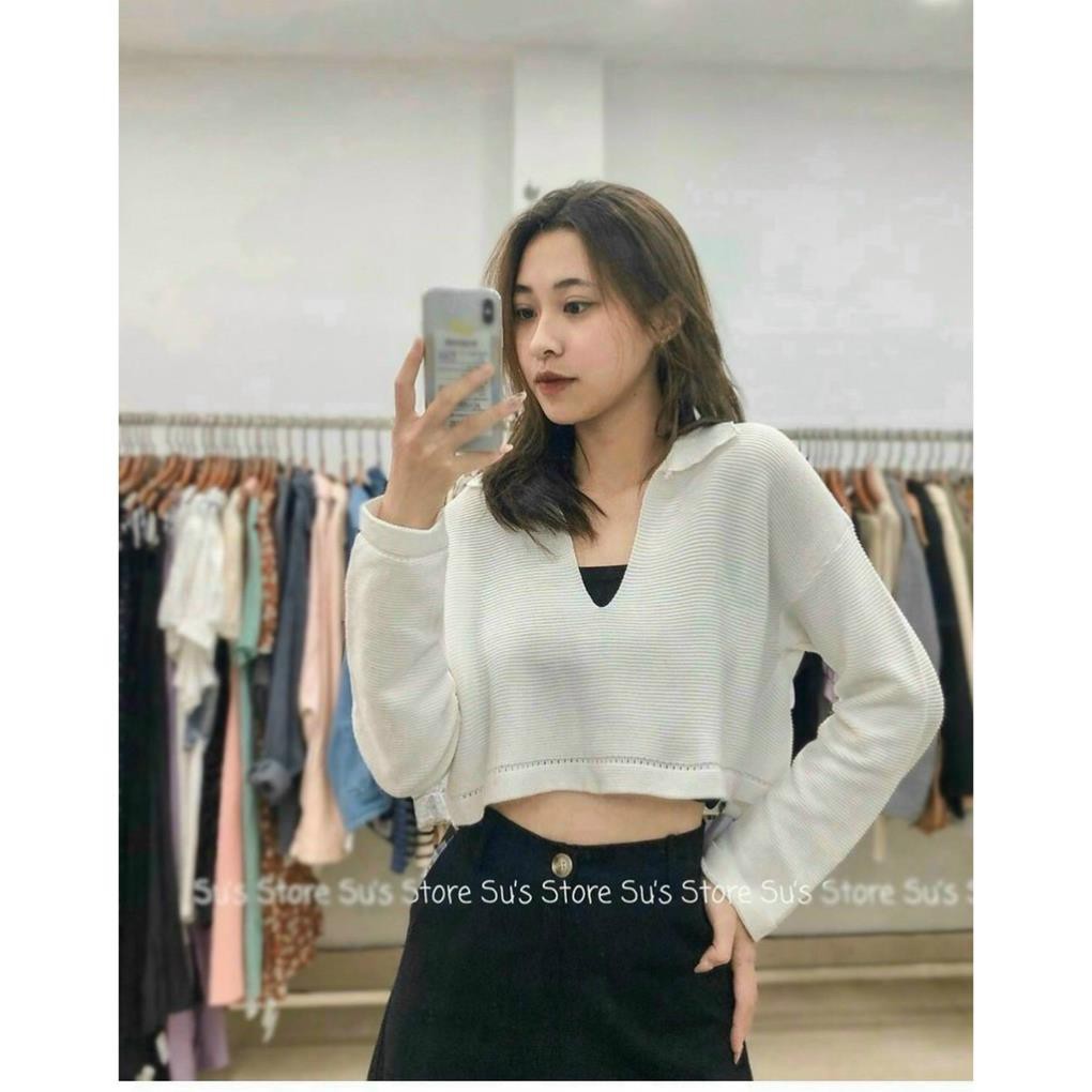 Áo thun croptop CỔ TRỤ tay dài - Có bán kèm áo lót !