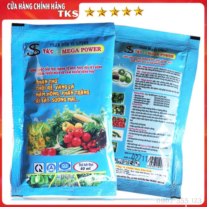 TKS- MEGA POWER: Phòng Trừ Thán Thư, Thối Nhũn, Vàng Lá, Phấn Trắng, Bã Trầu, Sương Mai - Gói 40gr
