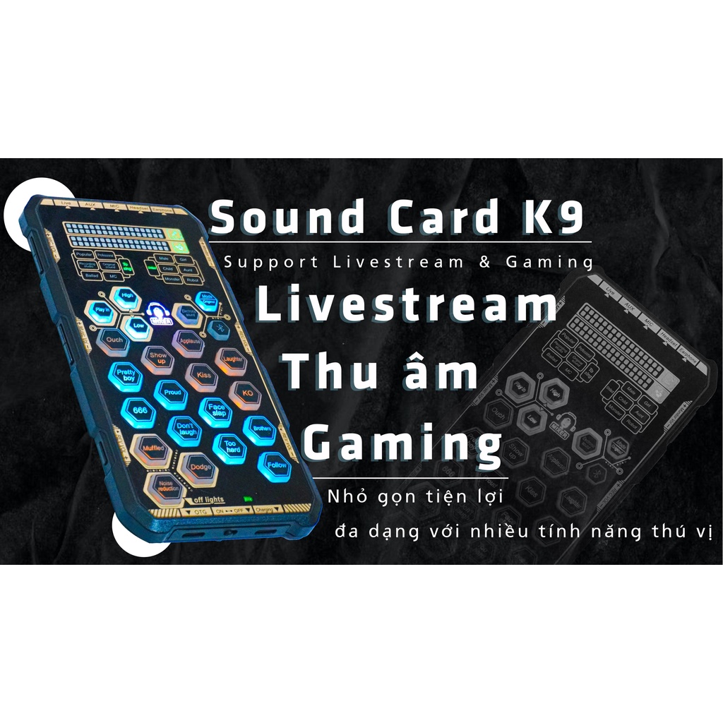 Sound Card K9 Mobile Tặng Kèm Tai Nghe - Chơi game, Thu Âm, Livestream, Karaoke Online Auto Tune Đổi Giọng - Nhỏ Gọn