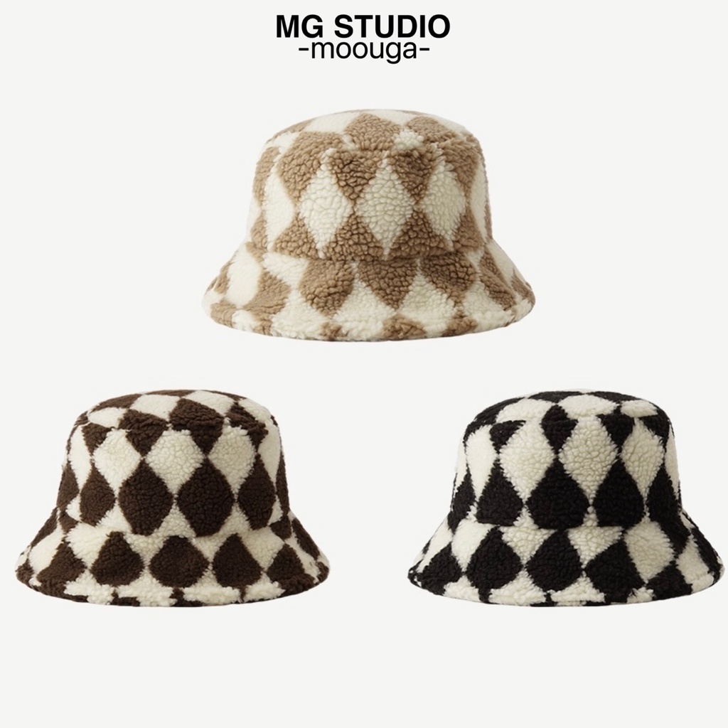 Mũ xô MG STUDIO họa tiết hình thoi 3 màu tuỳ chọn