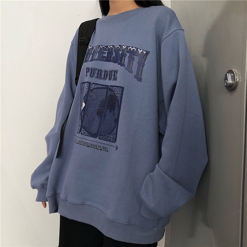 Áo Hoodie Mỏng Tay Dài Cổ Tròn Dáng Rộng Phong Cách Harajuku Thời Trang Hàn Quốc 2019 Cho Nữ