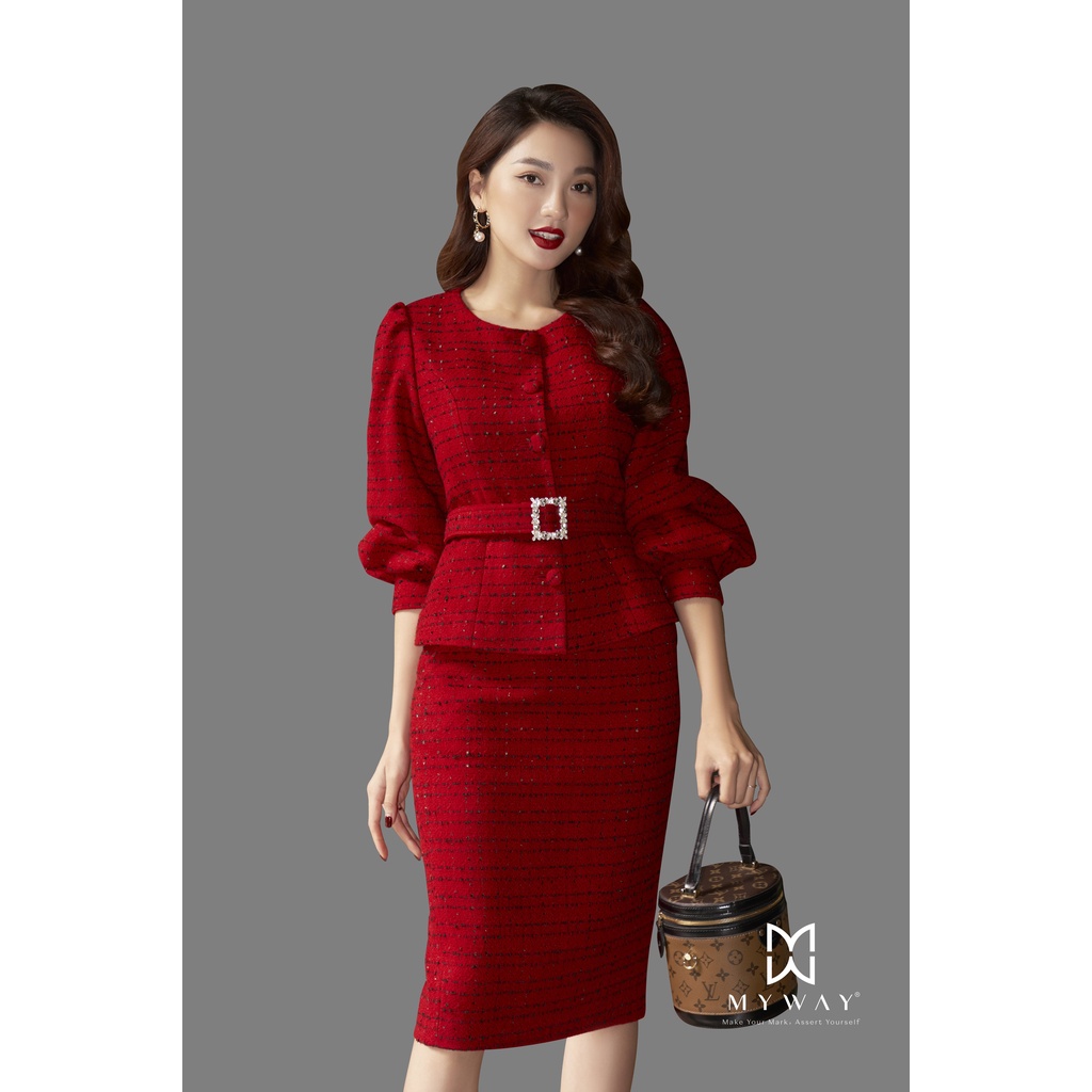 Áo Vest Nữ My Way Tay Bồng Đính Cúc Kèm Đai Sang Trọng 5MVB0216