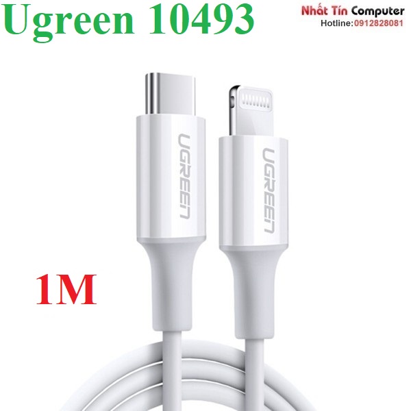 Cáp sạc, dữ liệu USB Type-C to Lightning dài 1m chuẩn MFI Apple, sạc nhanh 3A Ugreen 10493 (Trắng)