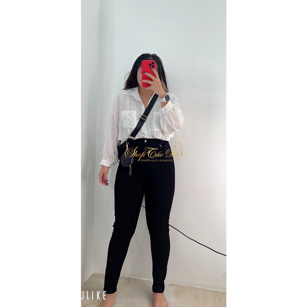 (TÁO ĐỎ BIGSIZE 55-90KG) Quần jean nữ lưng siêu cao siêu co giãn đen tuyền J10 (ảnh thật shop chụp 100%)