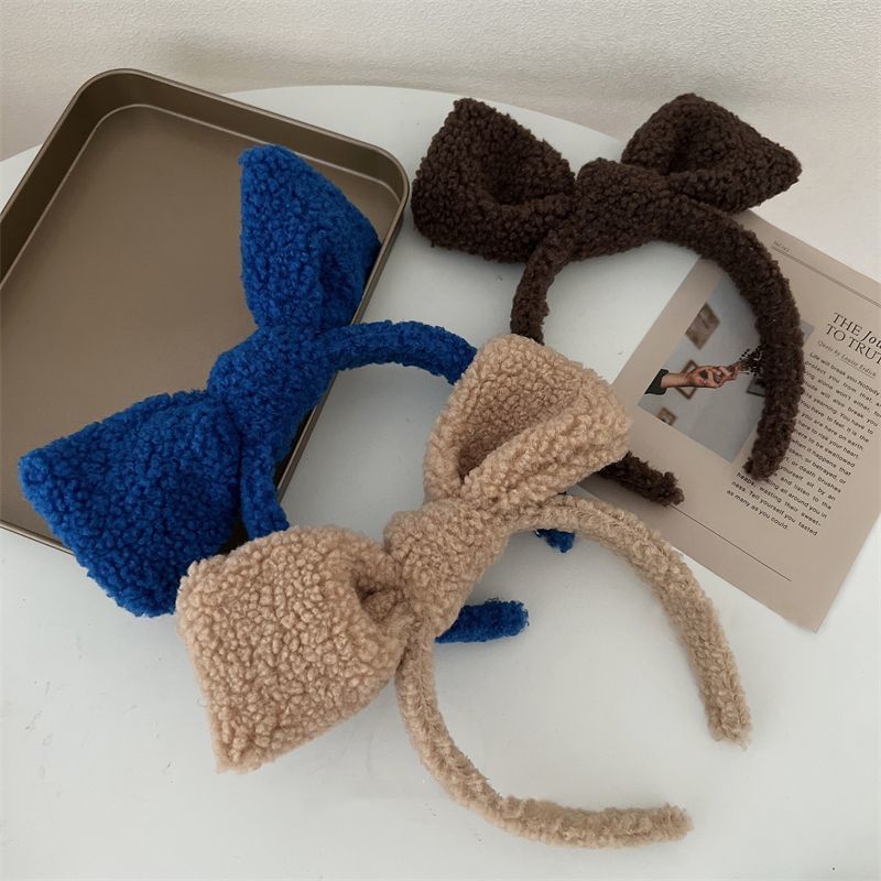 Kẹp Tóc Nơ Lớn Bằng Len Lông Cừu Nhiều Màu Nhập Khẩu Từ Hàn Quốc Dùng Rửa Mặt Vào Mùa Thu