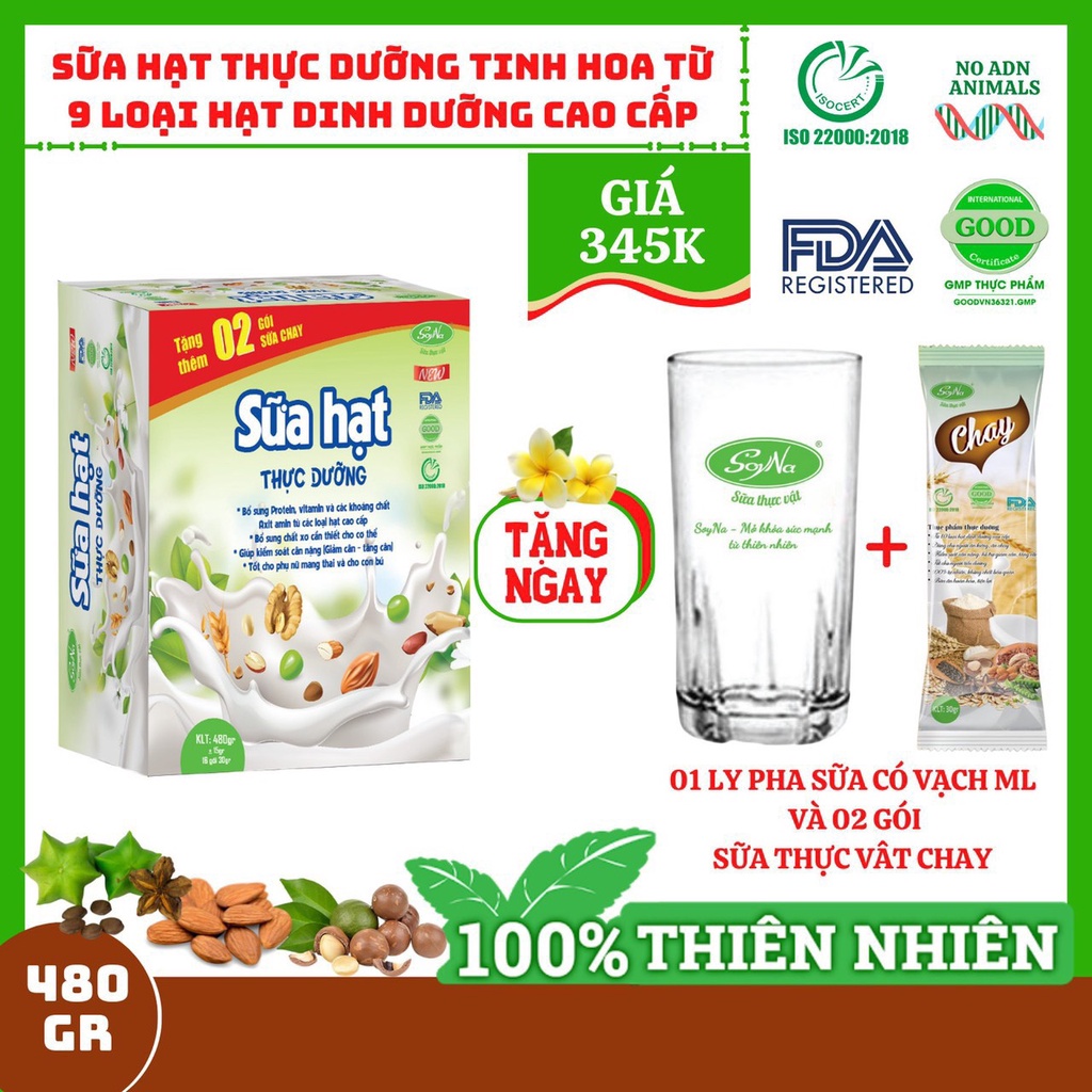 Sữa hạt thực dưỡng SoyNa 480g/hộp 16 gói (Mua 1 hộp Sữa hạt 480g được tặng 1 cốc SoyNa có vạch chia + 2 gói Sữa chay)
